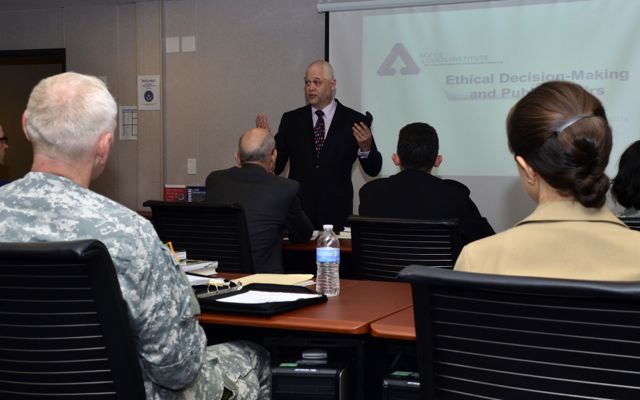 Helio Fred Garcia teaching Ethical Decision-making for Public Affairs Officers at DINFOS, April 28, 2014