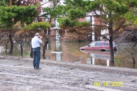 The author documenting Katrina damage.